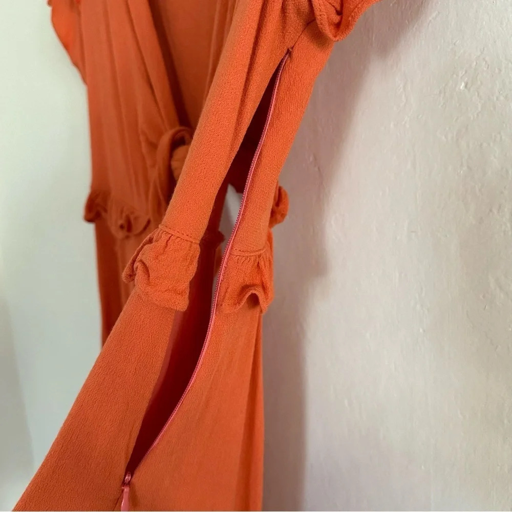 Lulu's Coral Sea Day Skater Dress Tie Front V-neck Flutter Sleeve Size Large - Picture 6 of 9